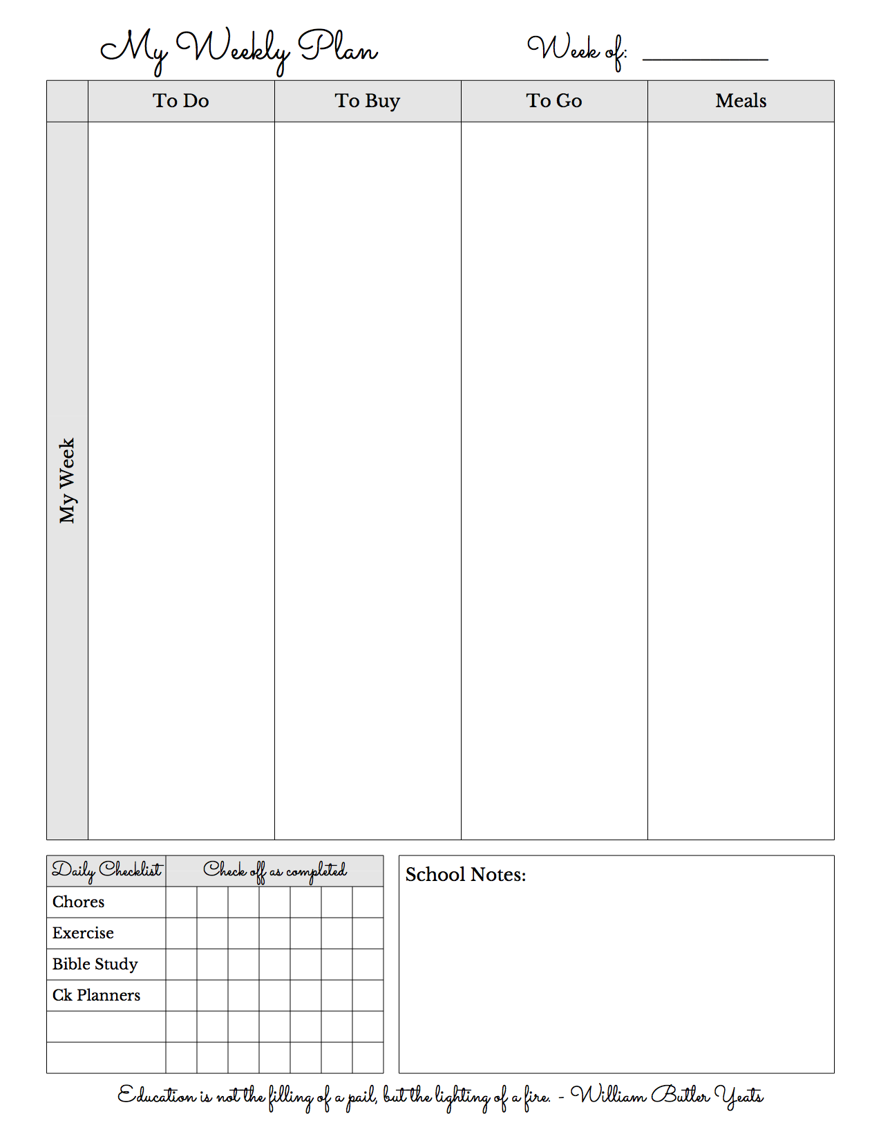 Weekly Schedule Sheet Examples | A Plan in Place