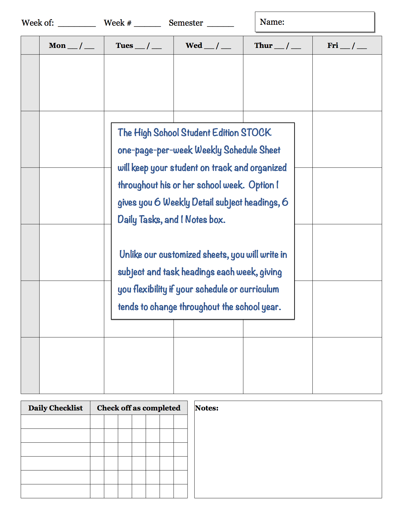 weekly schedule sheet