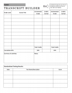 HS transcript blank | A Plan in Place